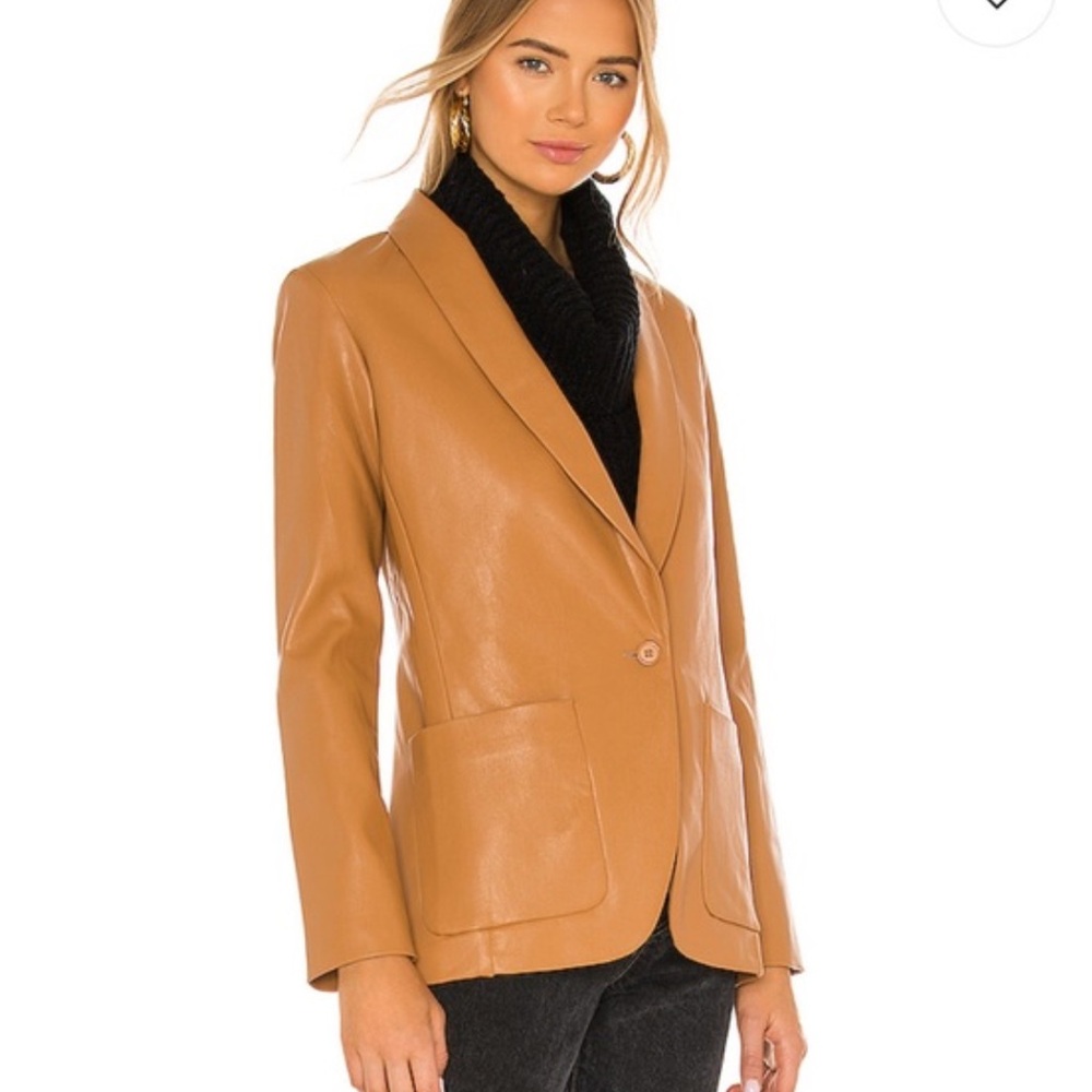Amanda Uprichard leather blazer brown camel. Size small. Worn once - Picture 2 of 3